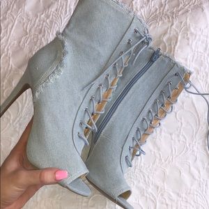 Denim booties